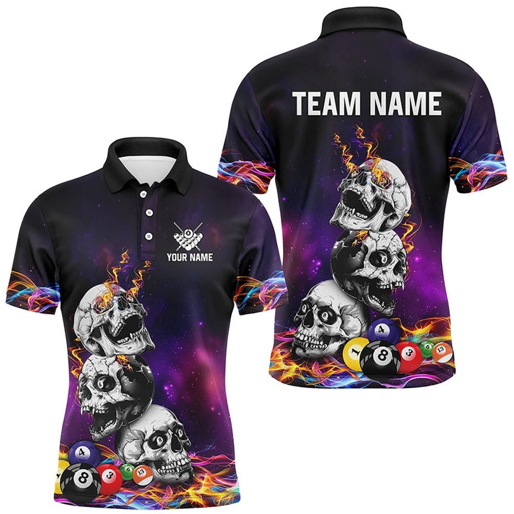 Funny Skull Colorful Billiard Balls Polo Custom Unique 3D Billiard Shirts, Personalized Billiard Polo Shirt