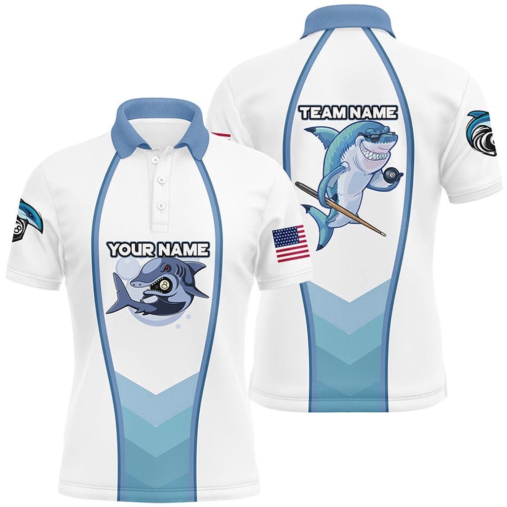 Funny Billiard Shark Polo Shirts Custom Name Shark Pool Billiards Apparel, Personalized Billiard Polo Shirt