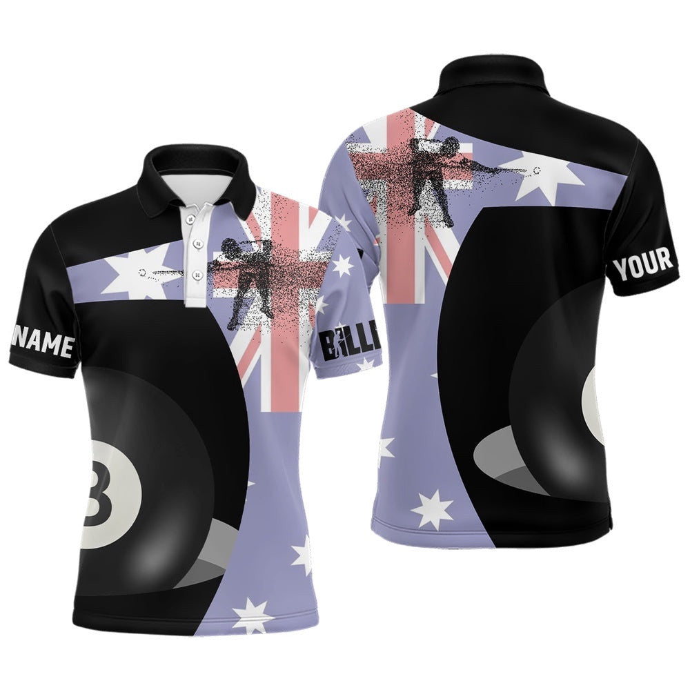 Australian Flag 8 Ball Pool Custom Billiards Polo, Personalized Billiard Polo Shirt