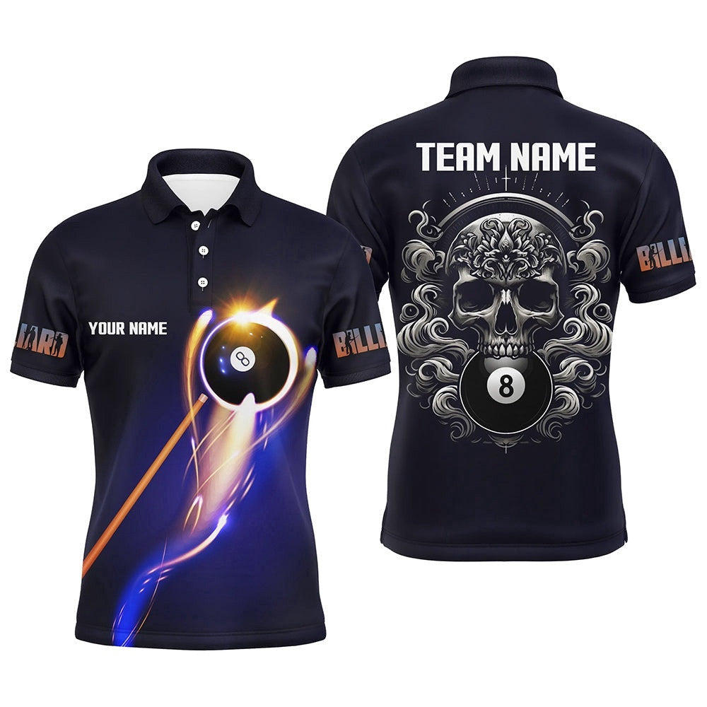Glowing 8 Ball Pool Billiard Shirts Custom Skull Billiard Polo, Pool Uniform, Personalized Billiard Polo Shirt