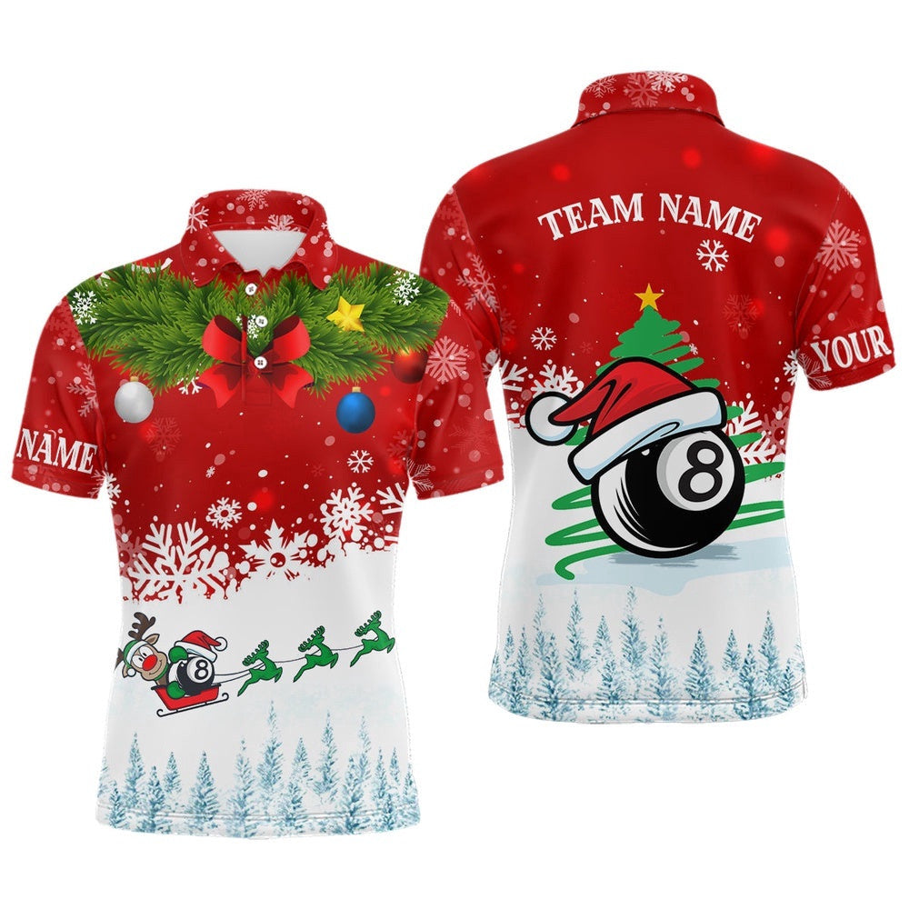Funny Christmas Billiard 8 Ball Pool Polo Shirts Custom Christmas Shirts For Billiard Lover, Personalized Billiard Polo Shirt