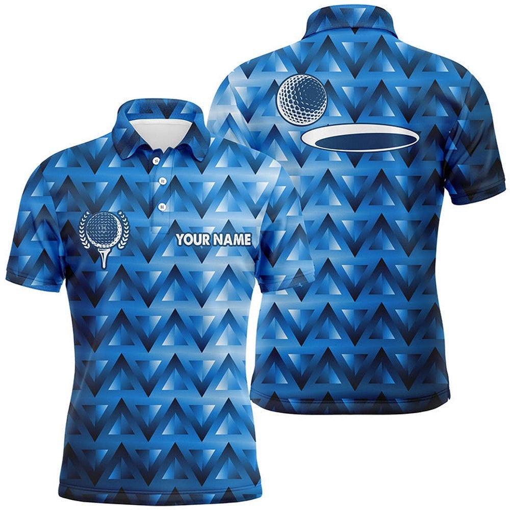 Blue Triangle Pattern Men's Golf Polo Shirts Custom Golf Tops For Men's, Golf Polo Shirt, Golf Shirts