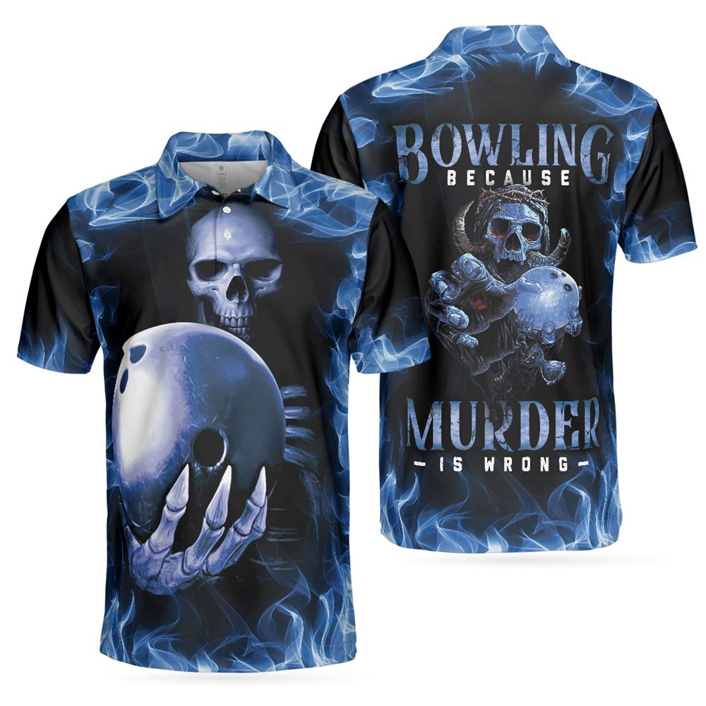 Bowling Murder Scary Skull Halloween Polo Shirt - Gift For Bowling Enthusiasts
