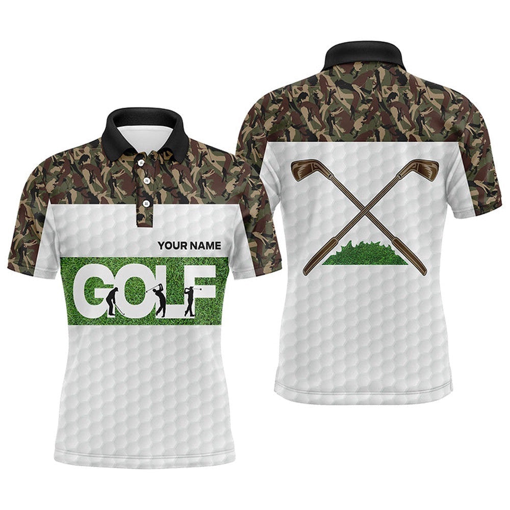 Green Camouflage Men's Golf Polo Shirts Custom Camo Golf Tops For Men Personalized Golf Gifts, Golf Polo Shirt, Golf Shirts