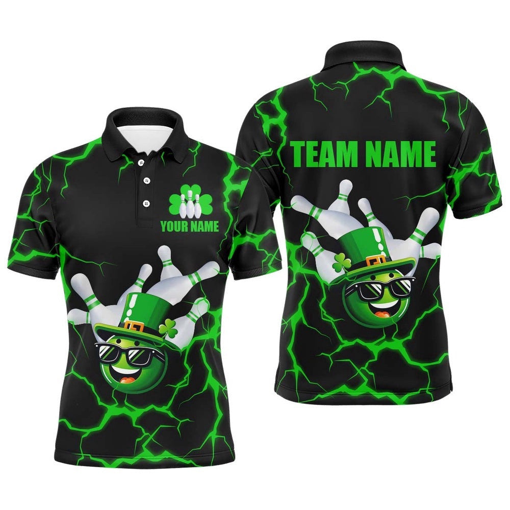 Bowling Patrick Day Shirt For Men Lucky Bowling Team Polo Shirt Green Bowling Polo Shirt, Personalized Bowling Team Shirt