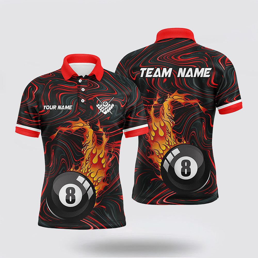 Billiard Polo Shirts, 8 Ball Pool Fire 3D Men Polo Shirts Unique Billiard Shirts, Billiard Shirt Designs