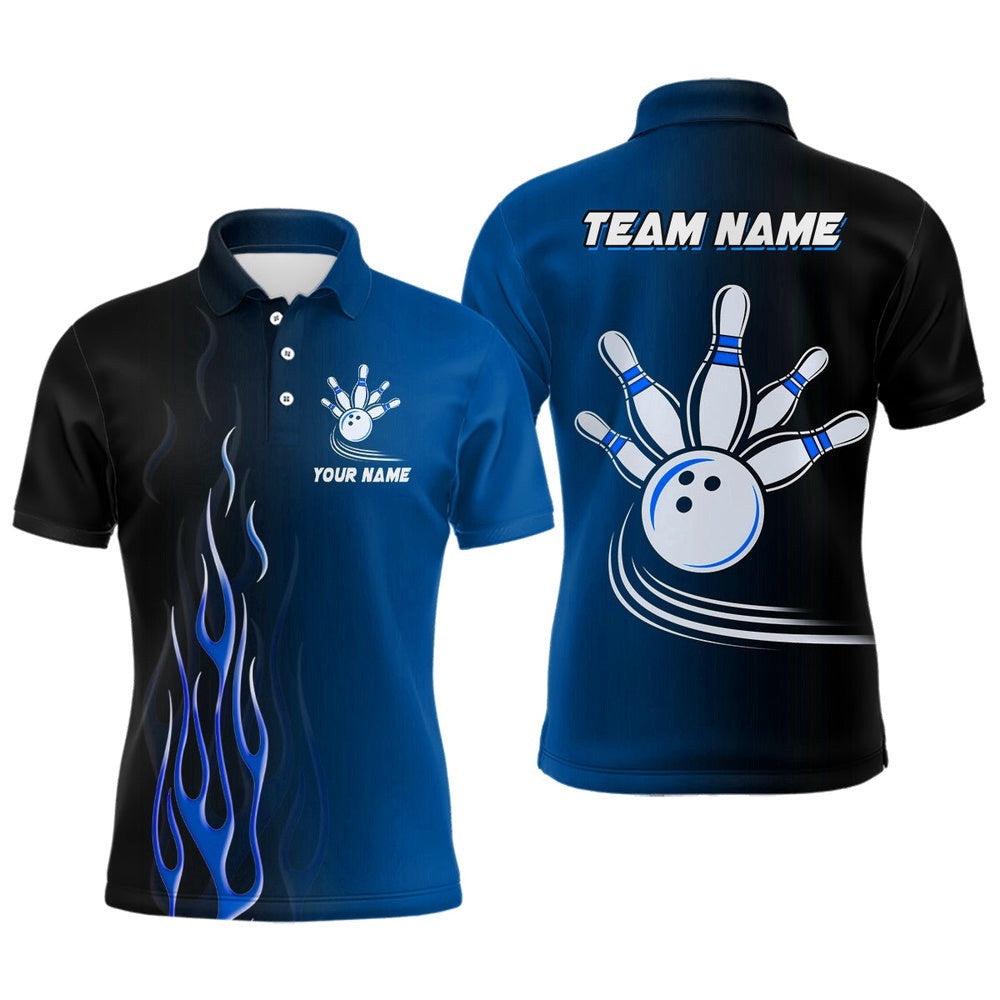 Gradient Black Blue Bowling League Polo Shirt Custom Men Bowling Polo Shirt, Gifts For Bowling Team, Personalized Bowling Team Shirt