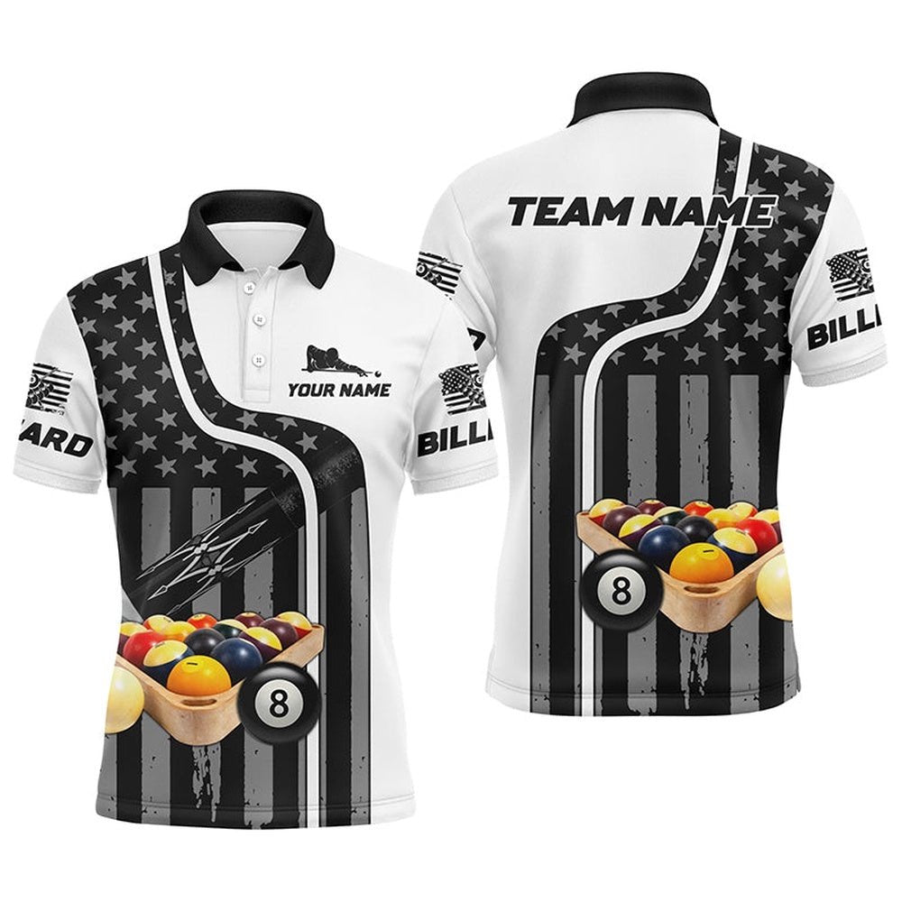 Billiard Balls American Flag Custom Name 3D Best Billiards Gift Idea, Personalized Billiard Polo Shirt