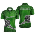 Green 3D Pattern Design A Skeleton Playing Billiards 3D Polo Shirts, Personalized Billiard Polo Shirt