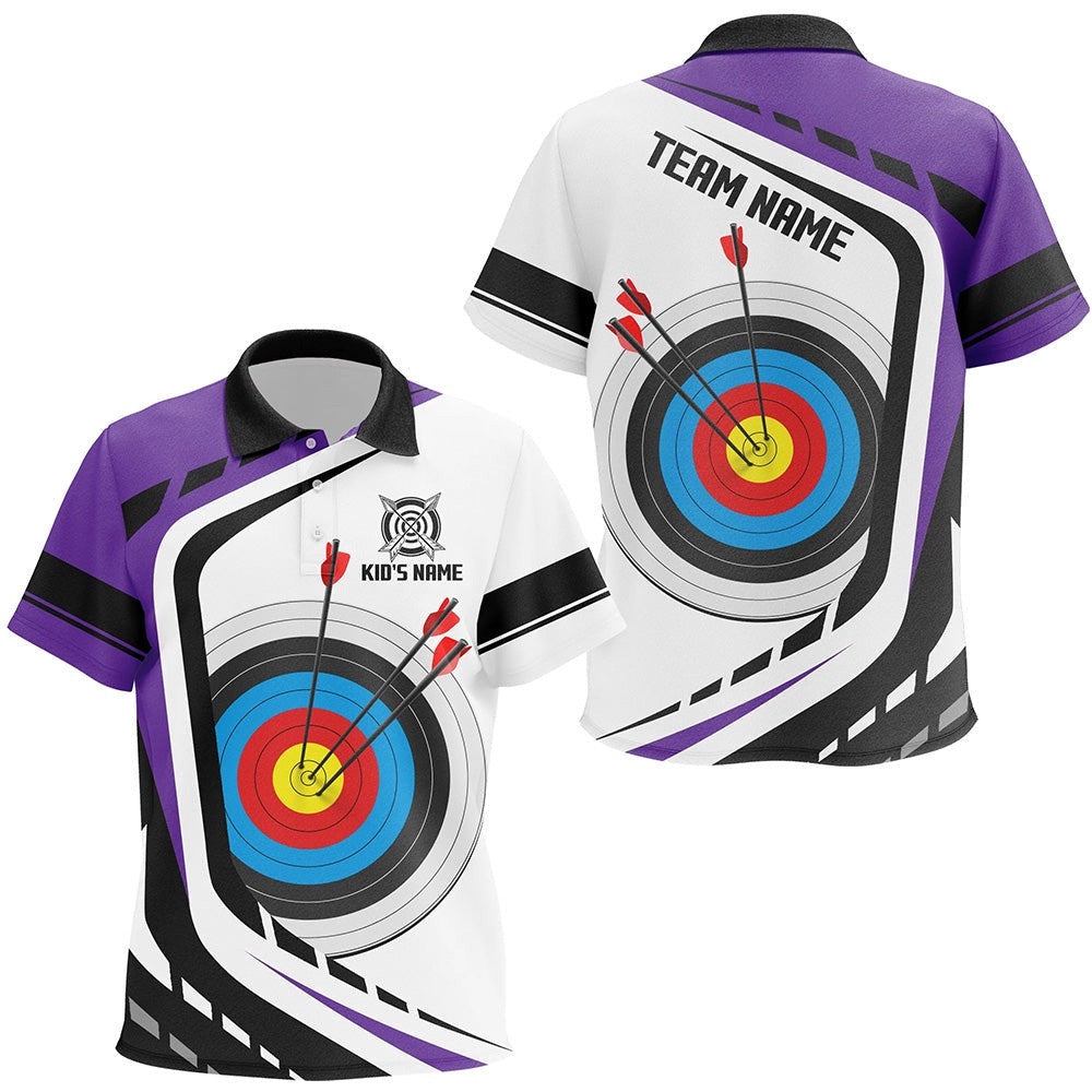 Archery Target Polo Shirts Custom Purple White Archery Polo, Custom Archery Team Polo Shirt