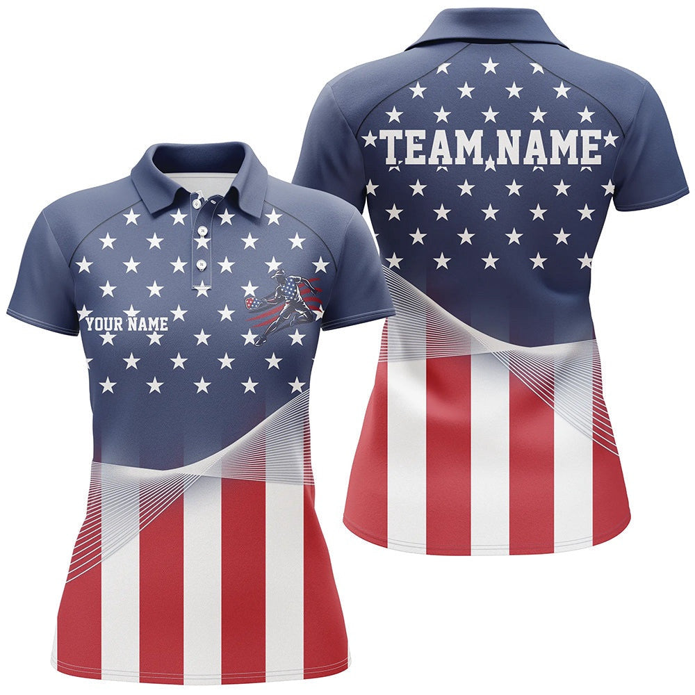 Custom American Flag Patriotic Pickleball Polo Shirts For Women, US Pickleball League Shirts, Pickleball Polo Shirts