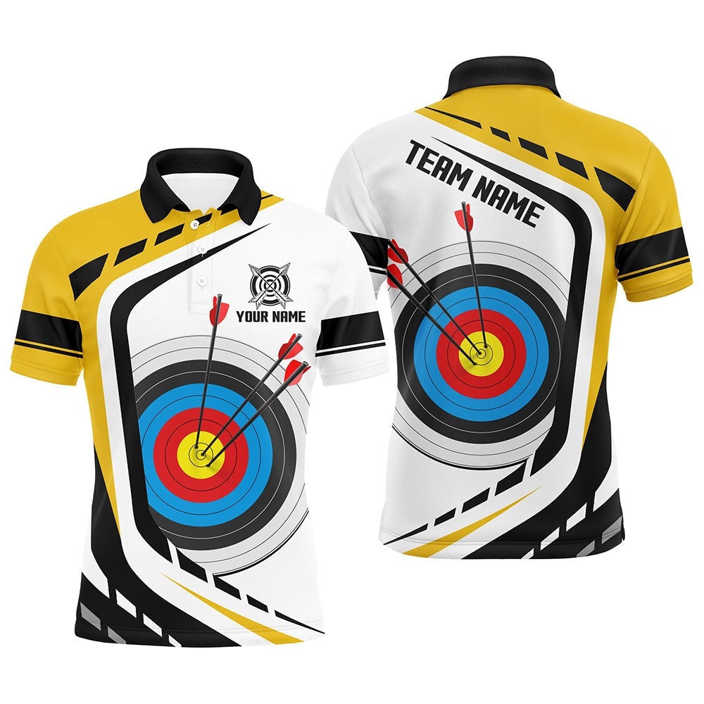 Archery Target Men Polo Shirts Custom Yellow White Archery Polo, Custom Archery Team Polo Shirt
