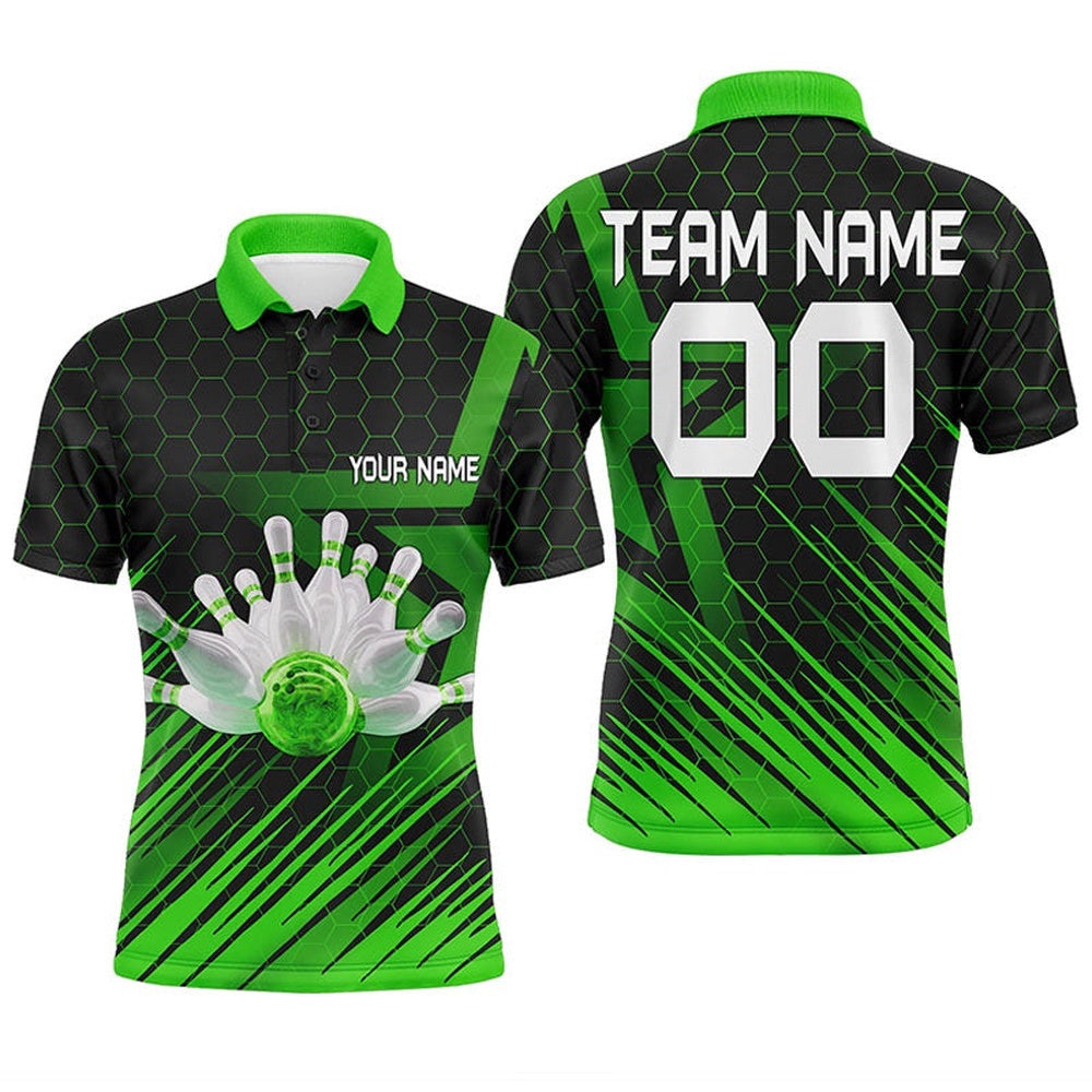 Green Bowling Shirt For Men Custom Polo Bowling Polo Shirt Bowling Team Shirt For Men, Personalized Bowling Team Shirt