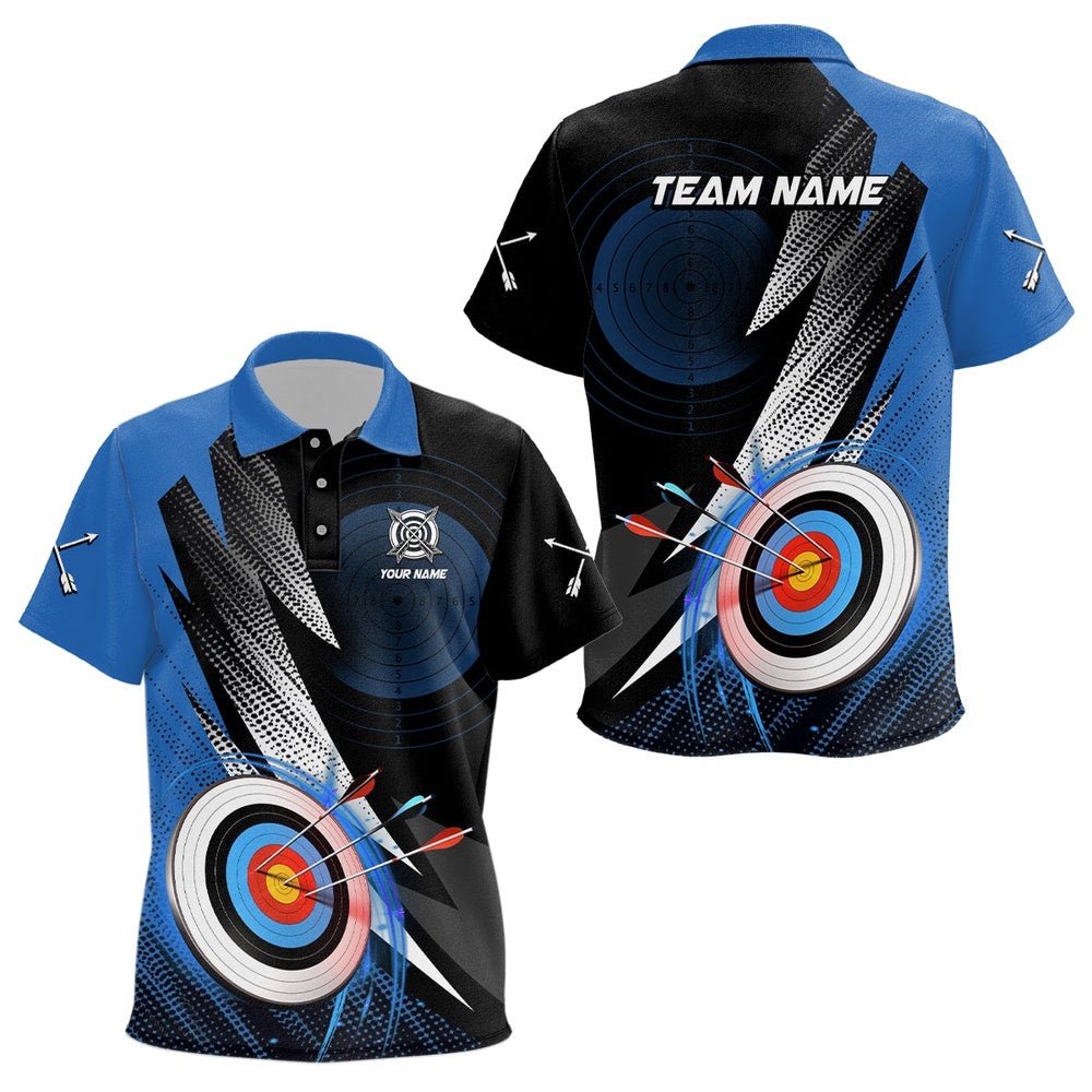 Archery Target Blue Jersey Polo Shirts Best Archery Club Shirts For Team Archer, Custom Archery Team Polo Shirt