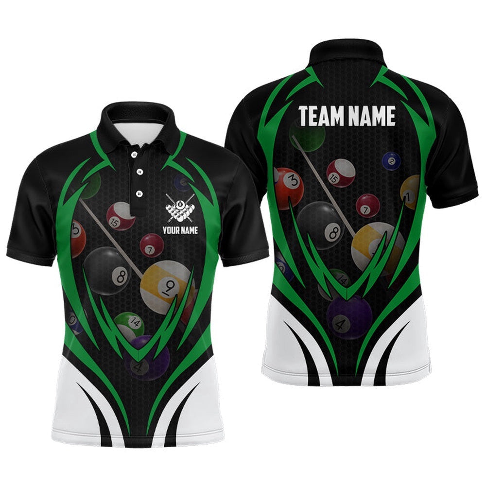 Funny Pool Balls Billiards Red 3D Polo Shirts, Custom Name Billiards Polo, Personalized Billiard Polo Shirt