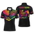 Billiard Aim Shoot Swear Repeat Custom 3D Black Multicolor Polo Shirts, Billiard Shirts Funny, Personalized Billiard Polo Shirt