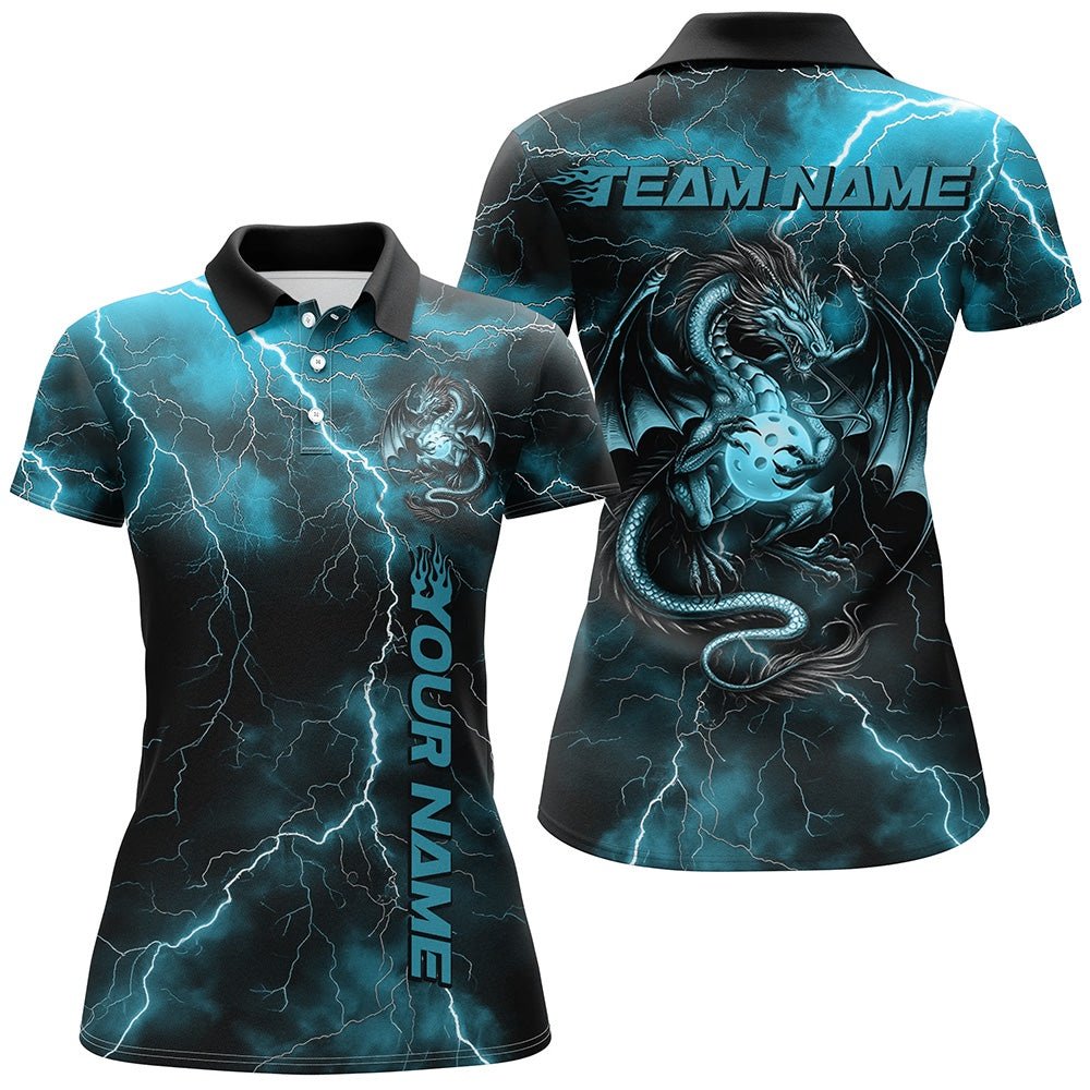 Blue Thunder Lightning Custom Dragon Pickleball Polo Shirts For Women Team Outfit, Pickleball Polo Shirts