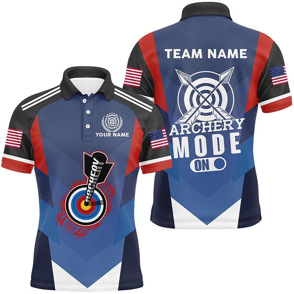 Archery Mode On Target Men Polo Shirts Custom Archery Polo Shirts For Archer, Custom Archery Team Polo Shirt
