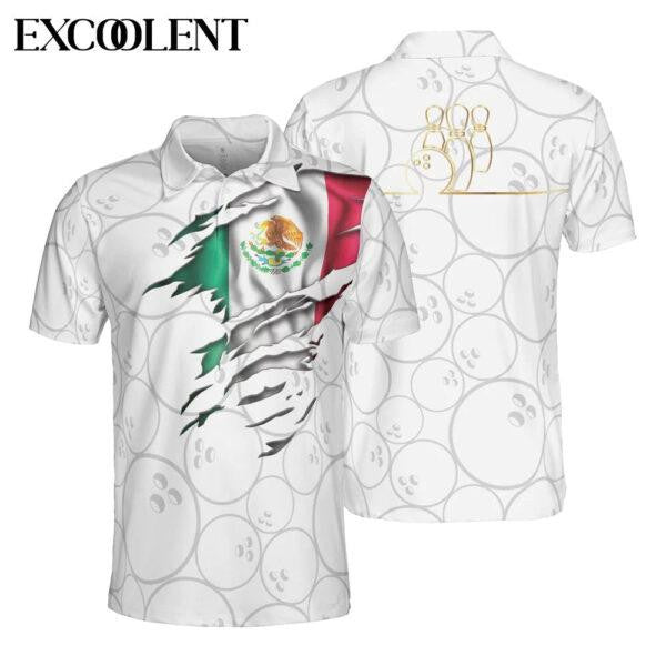 Bowling Mexico Flag White Background Men?s Polo Shirts Color White - Gifts For Young Adults