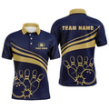 Gold Bowling Polo Shirts For Men, Custom Men's Bowling Shirt Team Bowl Polo Shirt Navy, Personalized Bowling Team Shirt