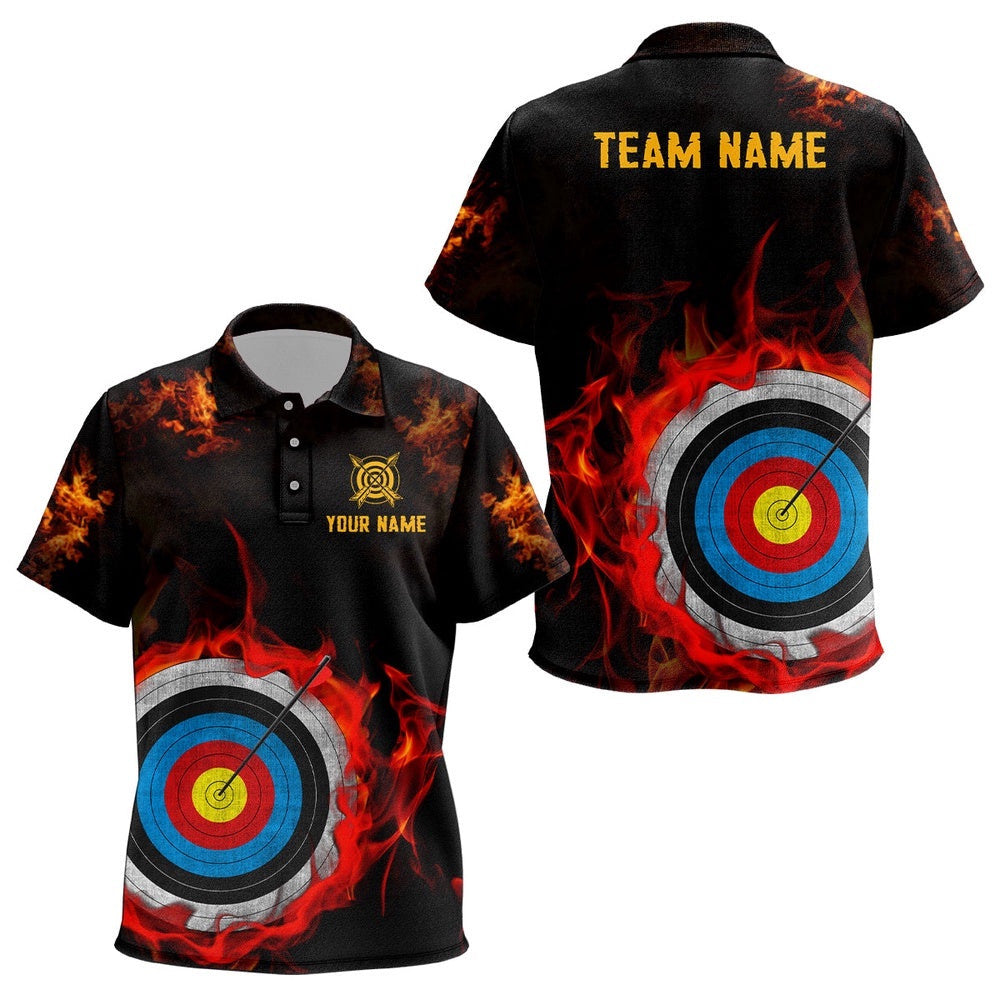 Archery Target On Fire Polo Shirts Custom Name Archery Shirts For Archer, Custom Archery Team Polo Shirt