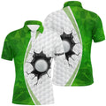 Green White Golf Ball Pattern Men's Golf Polo Shirts Custom Golf Outfits Men, Green Golf Tops, Golf Polo Shirt, Golf Shirts