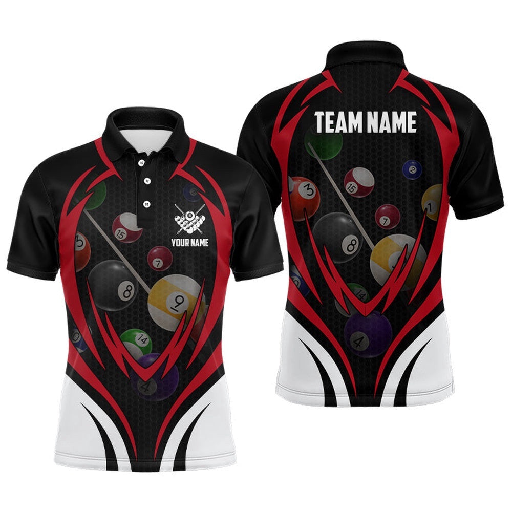 Funny Pool Balls Billiards Name 3D Polo Shirts, Custom Pool Billiard Polo, Personalized Billiard Polo Shirt
