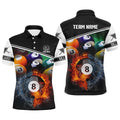 Custom Billiard 8 Ball In Fire And Water 3D Black Polo Shirts, Gifts For Billiard Player, Personalized Billiard Polo Shirt
