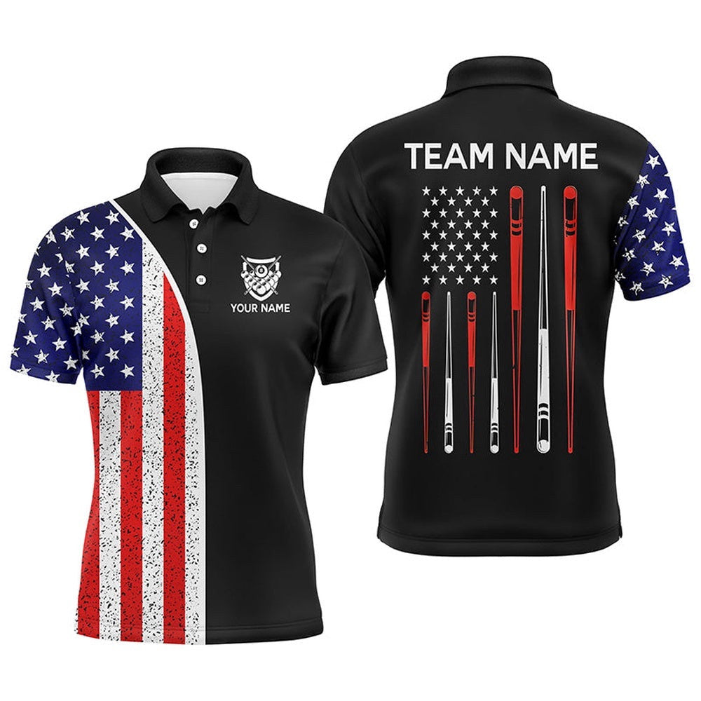 American Flag Sticks Custom 8 Ball Billiard Team Shirts, Personalized Billiard Polo Shirt