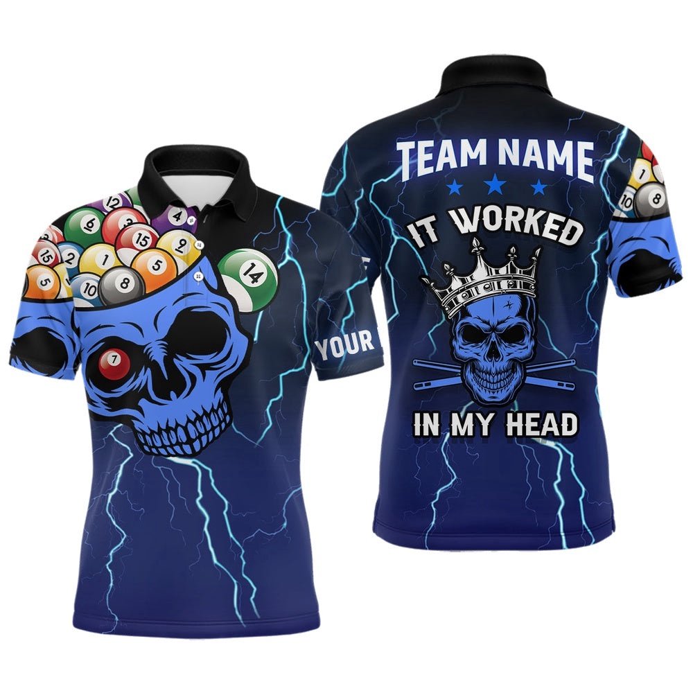 It Worked In My Head 3D Skull Full Printing Billiards Polo Shirts Blue, Personalized Billiard Polo Shirt