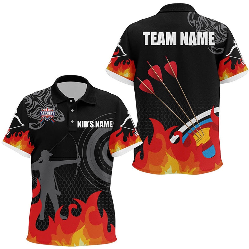 Flame Target Archery Silhouette Archer Polo Shirts, Custom Archery Shirts, Custom Archery Team Polo Shirt