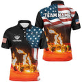 Billiard Balls Fire American Flag 3D Shirts Custom Patriotic Billiard Apparel, Personalized Billiard Polo Shirt