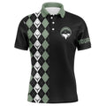 Green Argyle Pattern Black Men's Golf Polo Shirts Custom Name Golf Tops For Men's, Golf Polo Shirt, Golf Shirts
