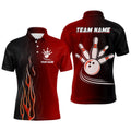 Gradient Black Red Bowling League Polo Shirt Custom Men Bowling Polo Shirt, Gifts For Bowling Team, Personalized Bowling Team Shirt