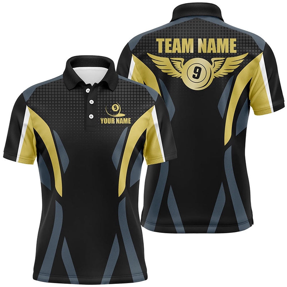 Billiard 9 Ball Pool 3D Polo Shirts, Custom 9 Ball Wings Billiard Team Shirts, Personalized Billiard Polo Shirt