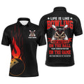 Flame Men Polo Bowling Shirt, Skull Bowlers Polo Shirt Short Sleeves, Personalized Bowling Team Shirt
