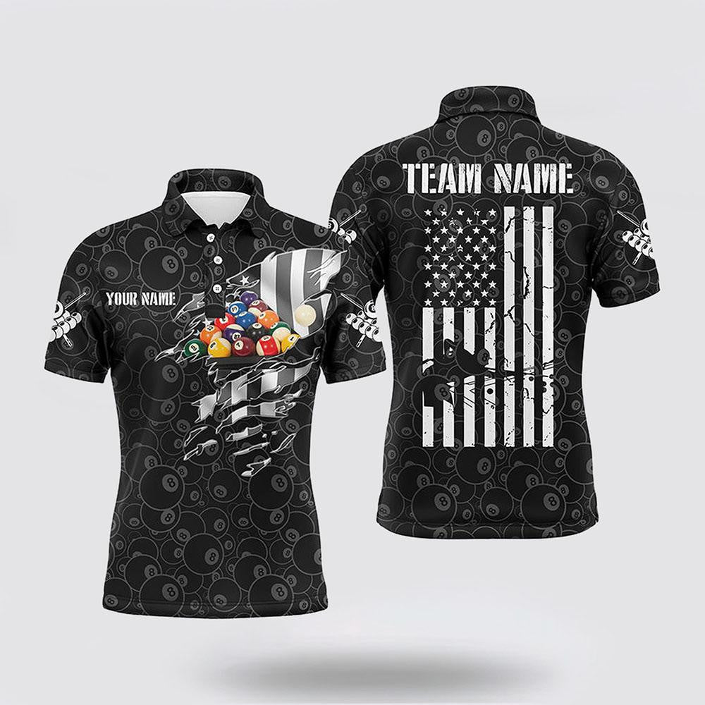 Billiard Polo Shirts, 8 Ball Pattern Billiard 3D Polo Shirts US Flag Pool Player Jerseys, Billiard Shirt Designs
