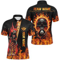 Funny Skeleton Fire Flame 3D Billiard Shirts Custom Skull 8 Ball Pool Shirts, Personalized Billiard Polo Shirt