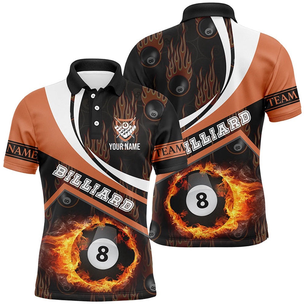 Billiard Balls Fire Flame Orange Style Custom 8 Ball Billiard Polo, Personalized Billiard Polo Shirt