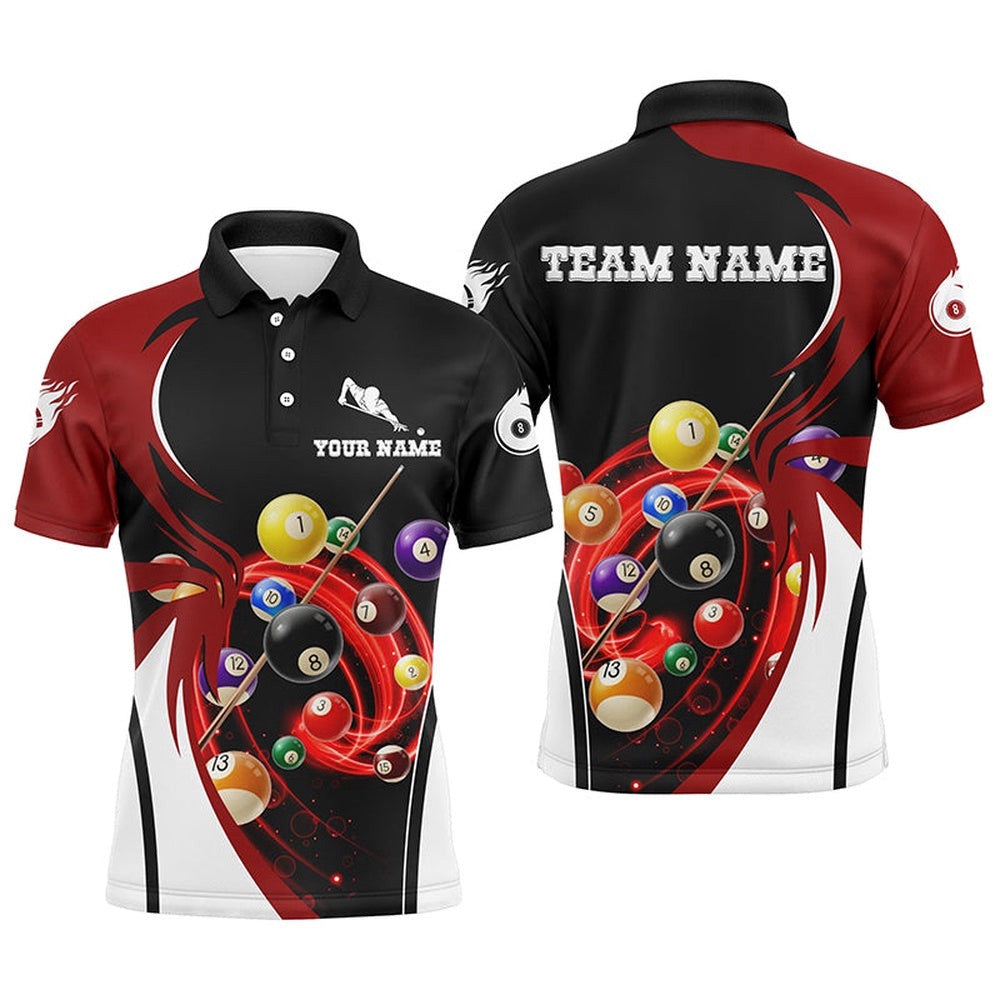 Billiard 3D Polo Shirts, Ball 8 Flame Player Billiard Polo, Personalized Billiard Polo Shirt