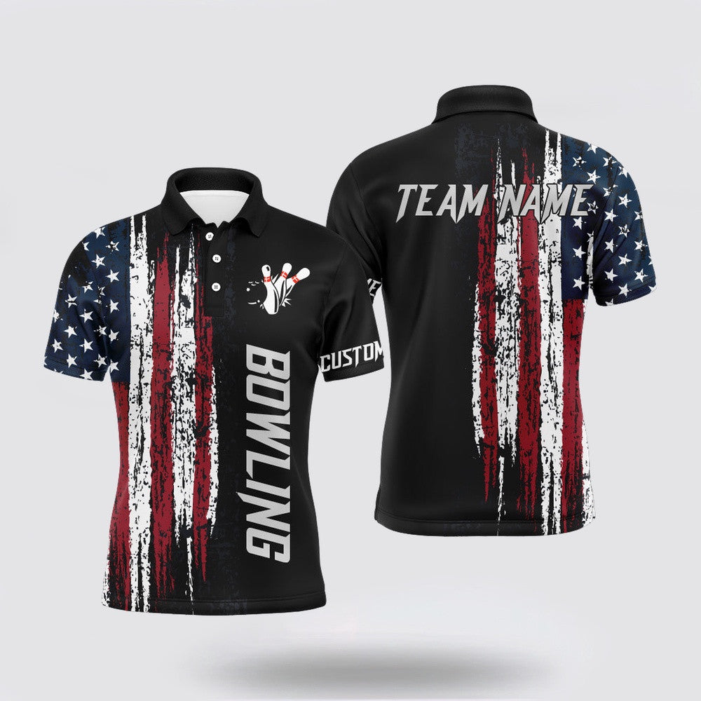 Bowling Polo Shirt, American Flag Bowling Shirt For Men Custom Bowling Jersey For Team Patriots Bowlers Polo Shirt