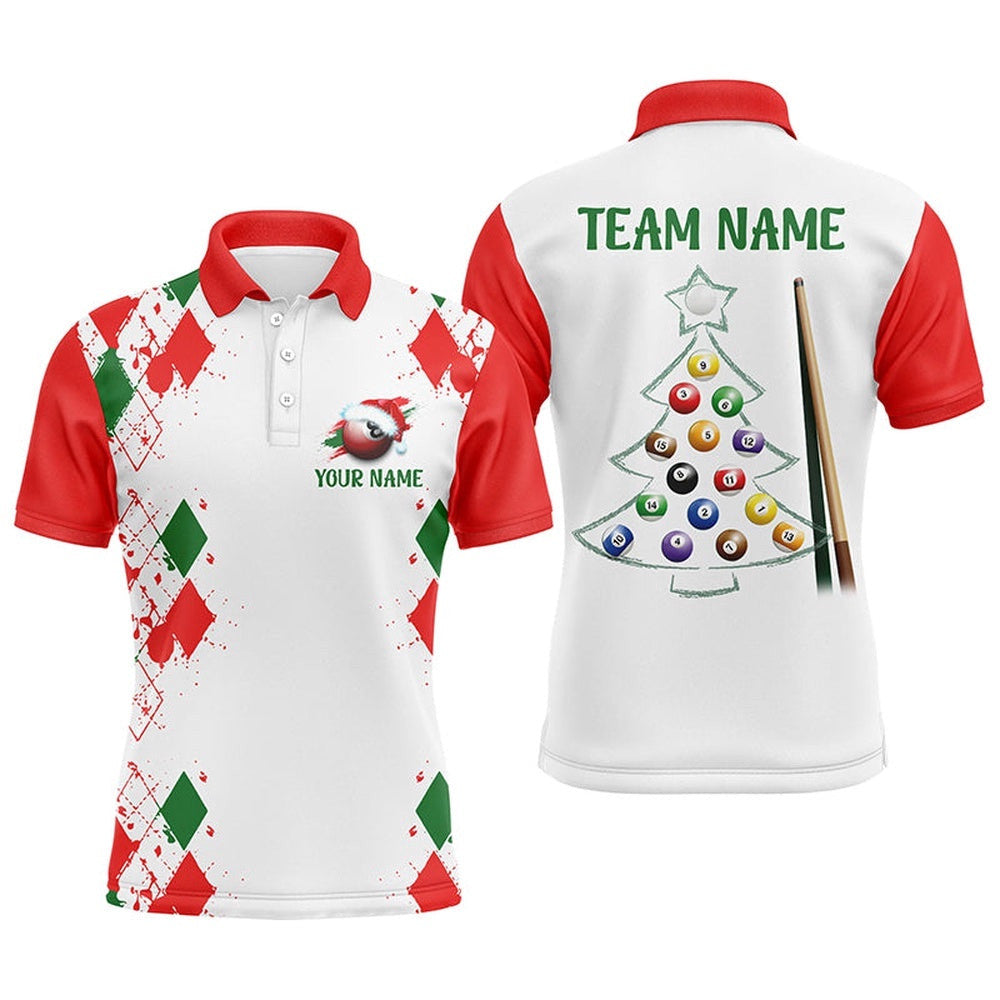 Funny Christmas Billiard Custom Name Polo Shirts Best Christmas Shirts For Billiard Player, Personalized Billiard Polo Shirt