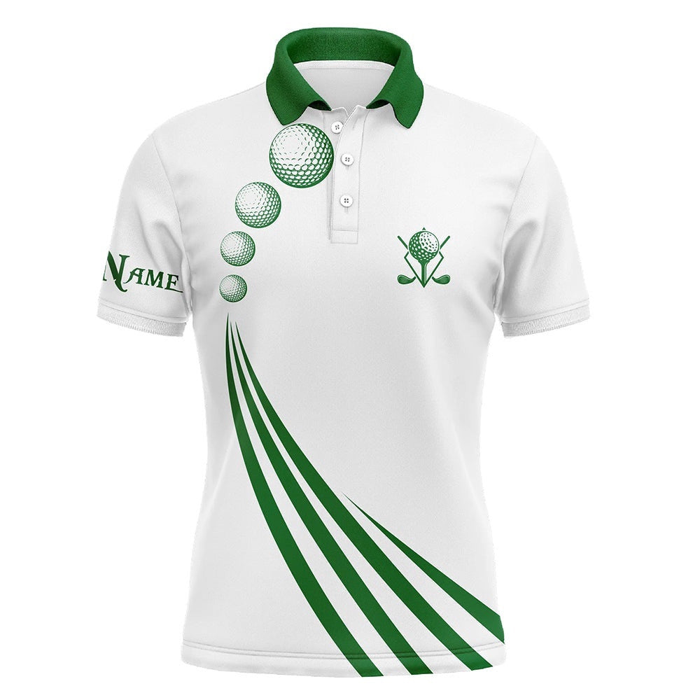 Green And White Men's Polo Golf Shirts Custom Men's Golf Ball Clothing, Golf Polo Shirt, Golf Shirts
