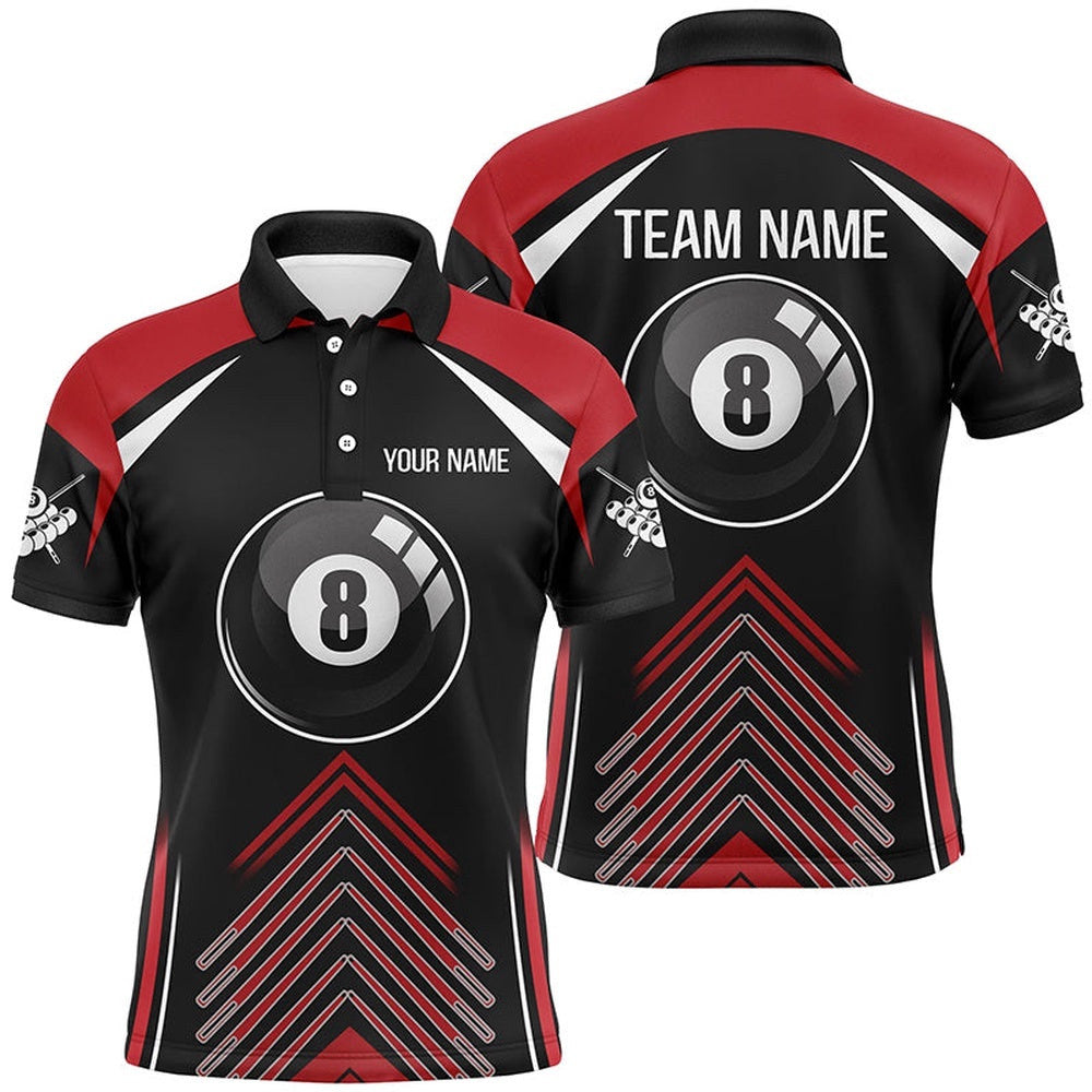 Billiard Ball Red Black Version Polo Shirts, Custom Billiard Polo, Personalized Billiard Polo Shirt