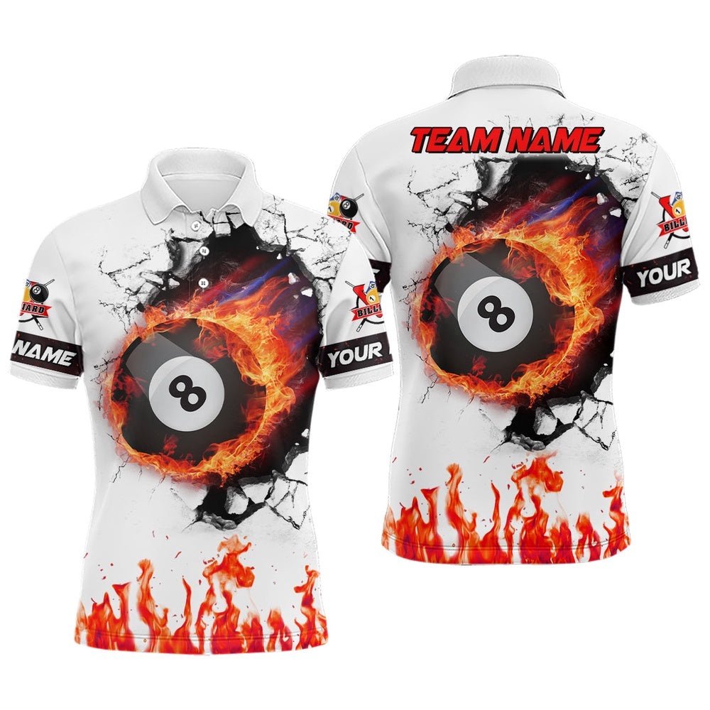 Flaming 8 Ball Billiard Customized Polo Shirts, Billiard Gift Idea For Player, Personalized Billiard Polo Shirt