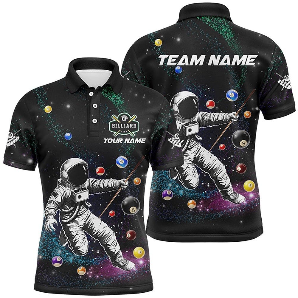 Astronaut Playing Billiard 3D Printed Polo Shirts Custom Funny Billiard Apparel, Personalized Billiard Polo Shirt
