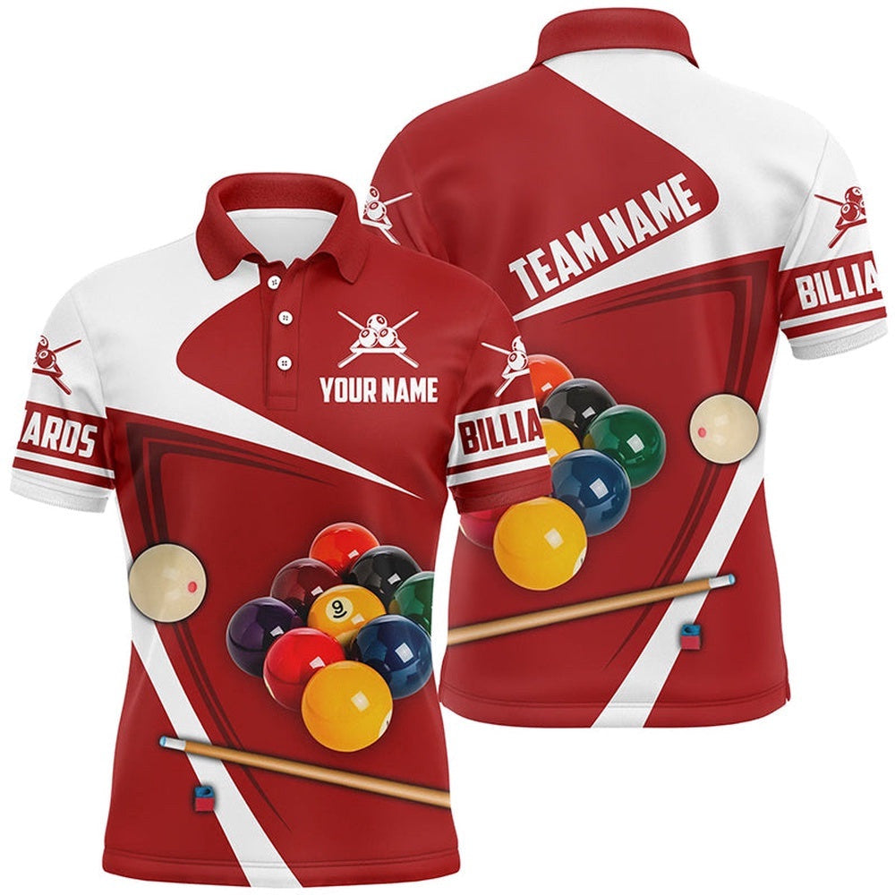 Billiard Ball Red Version 3D Polo Shirts, Custom Billiard Team Uniform Shirts, Personalized Billiard Polo Shirt