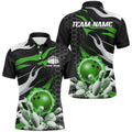 Green And Black Custom Flame Bowling Shirts For Men, Bowling Team Shirts Bowling Uniform, Personalized Bowling Team Shirt