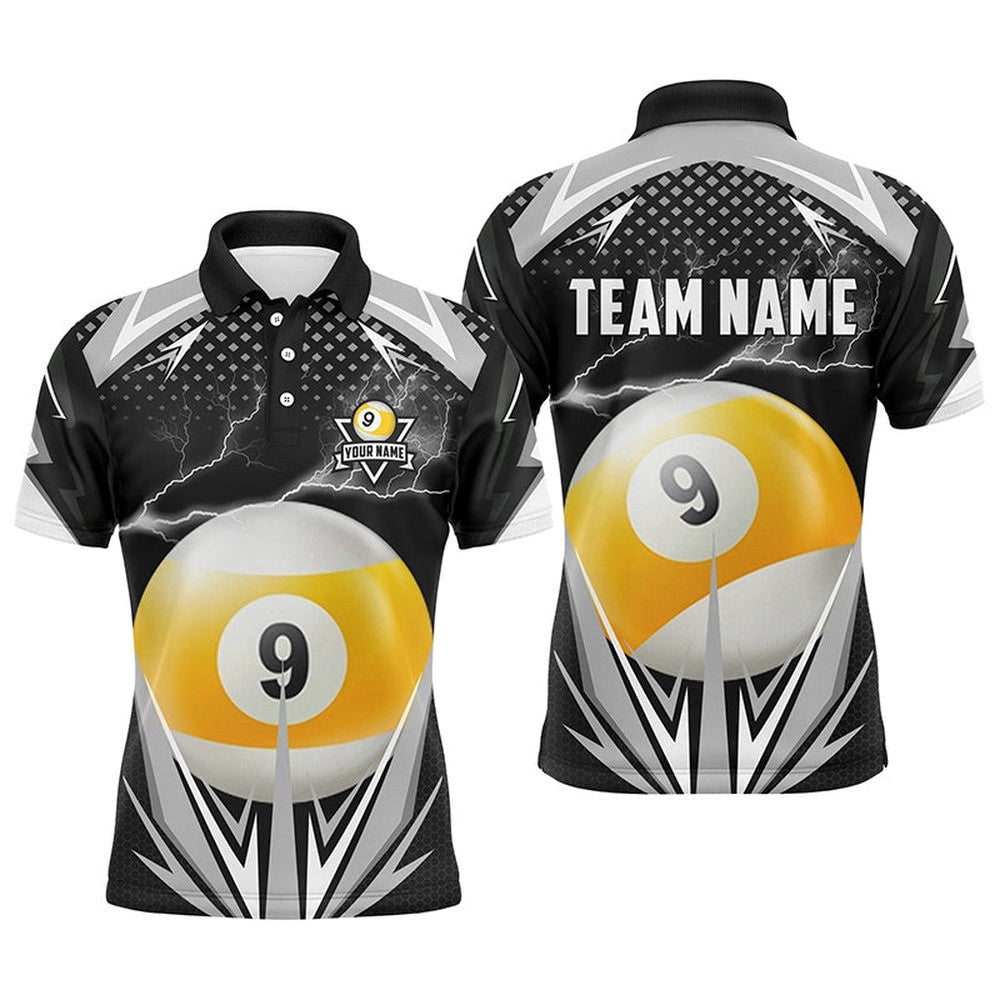Billiard 9 Ball Pool Thunder 3D Polo Shirts, Custom Pool Billiards 3D Shirts, Personalized Billiard Polo Shirt