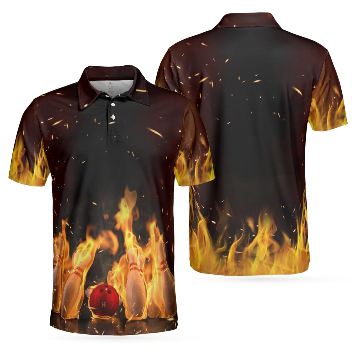 Bowling Pin With Fire Polo Shirt - Bowling Men Polo Shirt - Gifts To Get For Your Dad - Father's Day Shirt